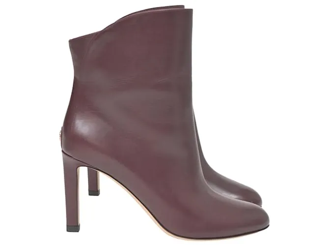 Stivali con tacco ankle Jimmy Choo Karter 85 in pelle di vitello bordeaux Rosso Bordò