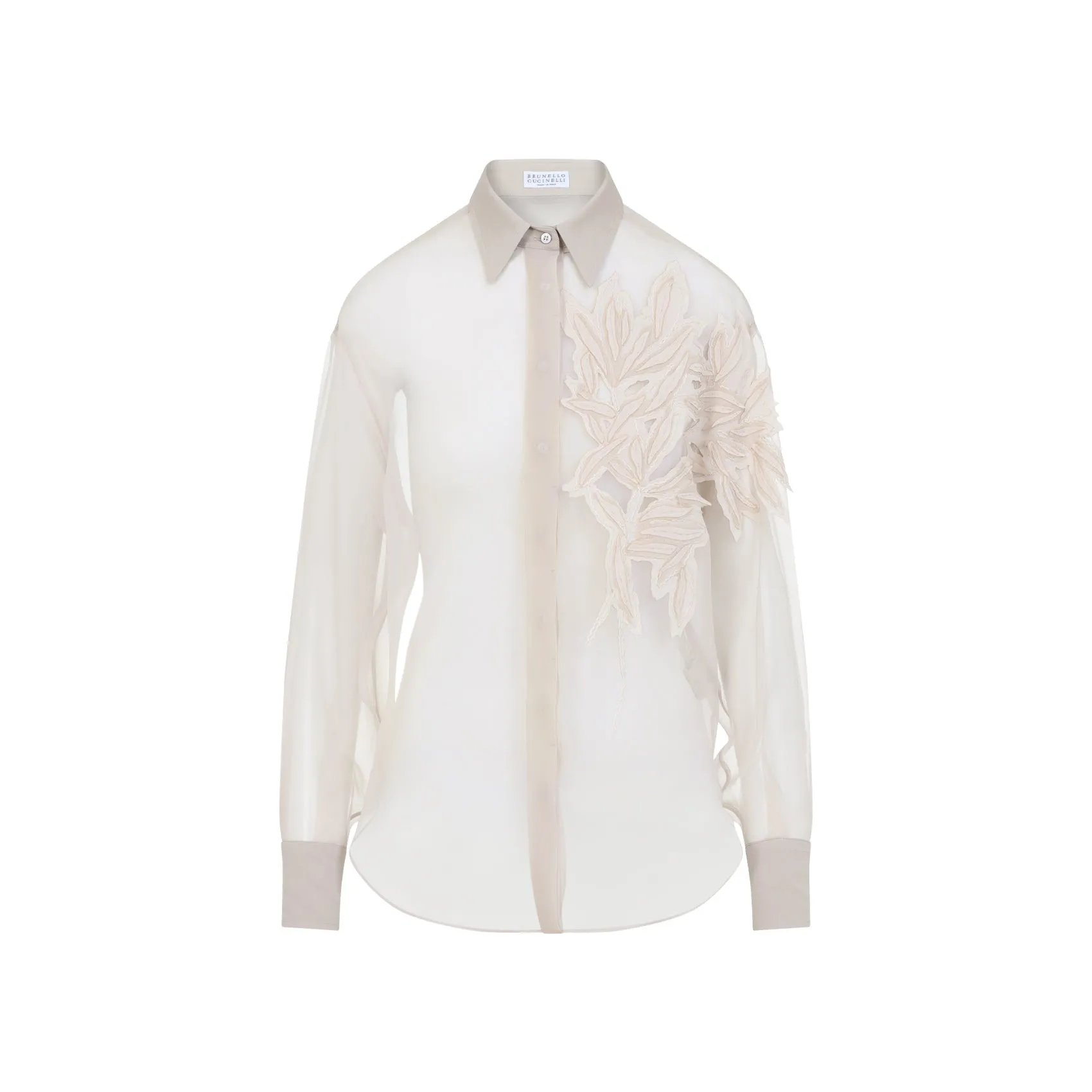Talc White Silk Organza Embroidered Shirt