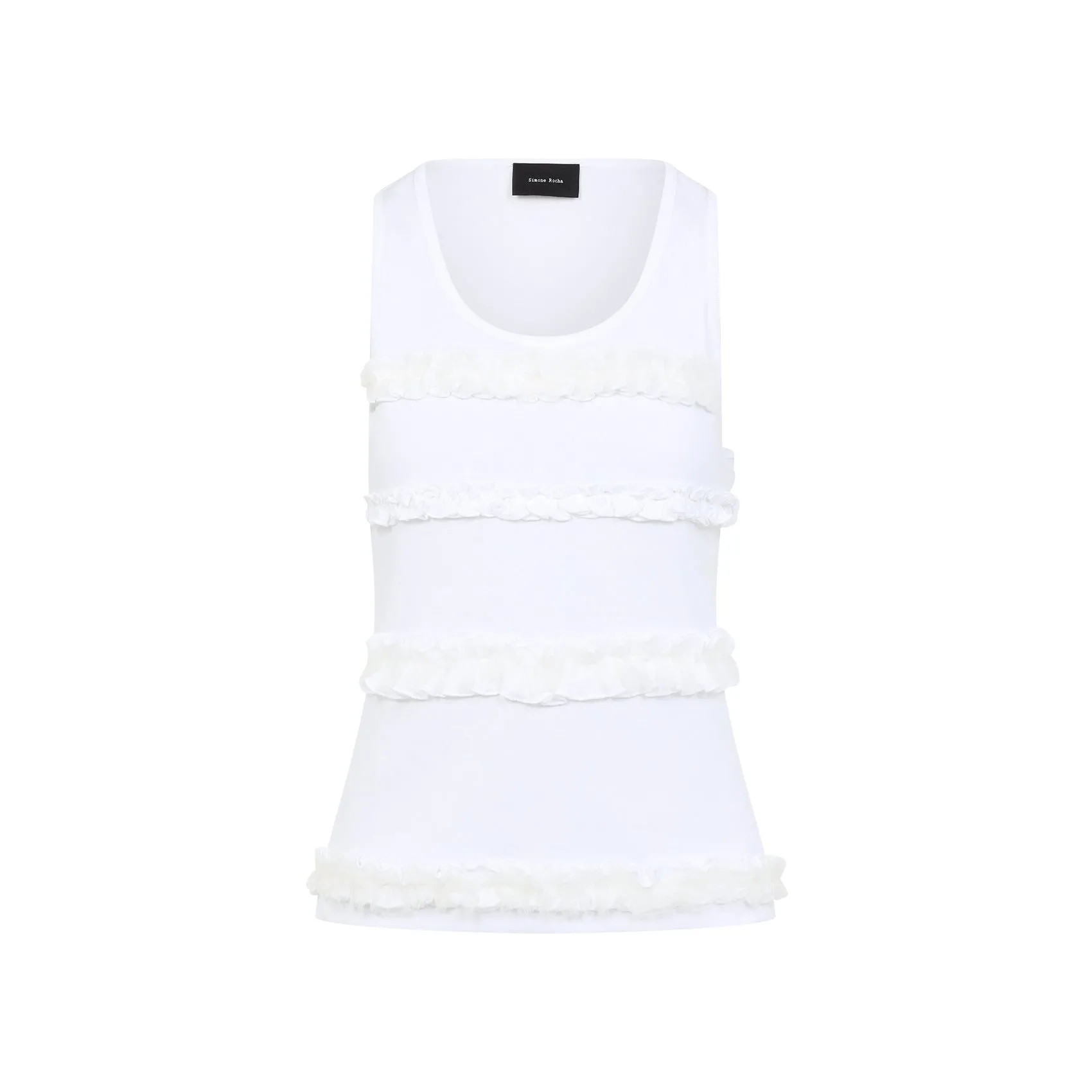 White Cotton Fitted Ruffle Frill Tank Top
