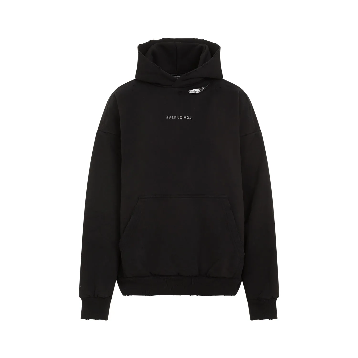 Faded Black Cotton Medium Fit Hoodie