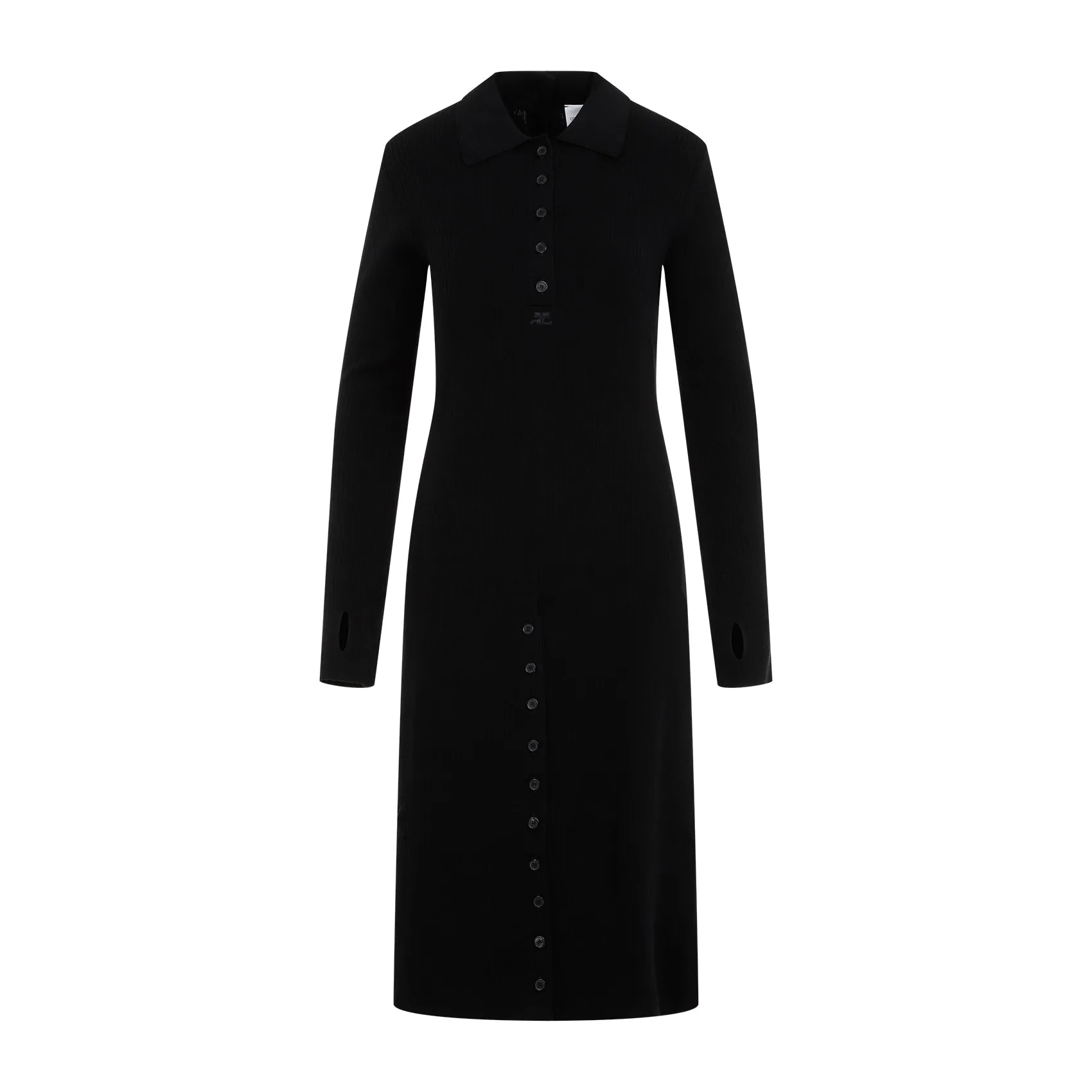 Black Multi Buttons Organic Cotton Midi Dress