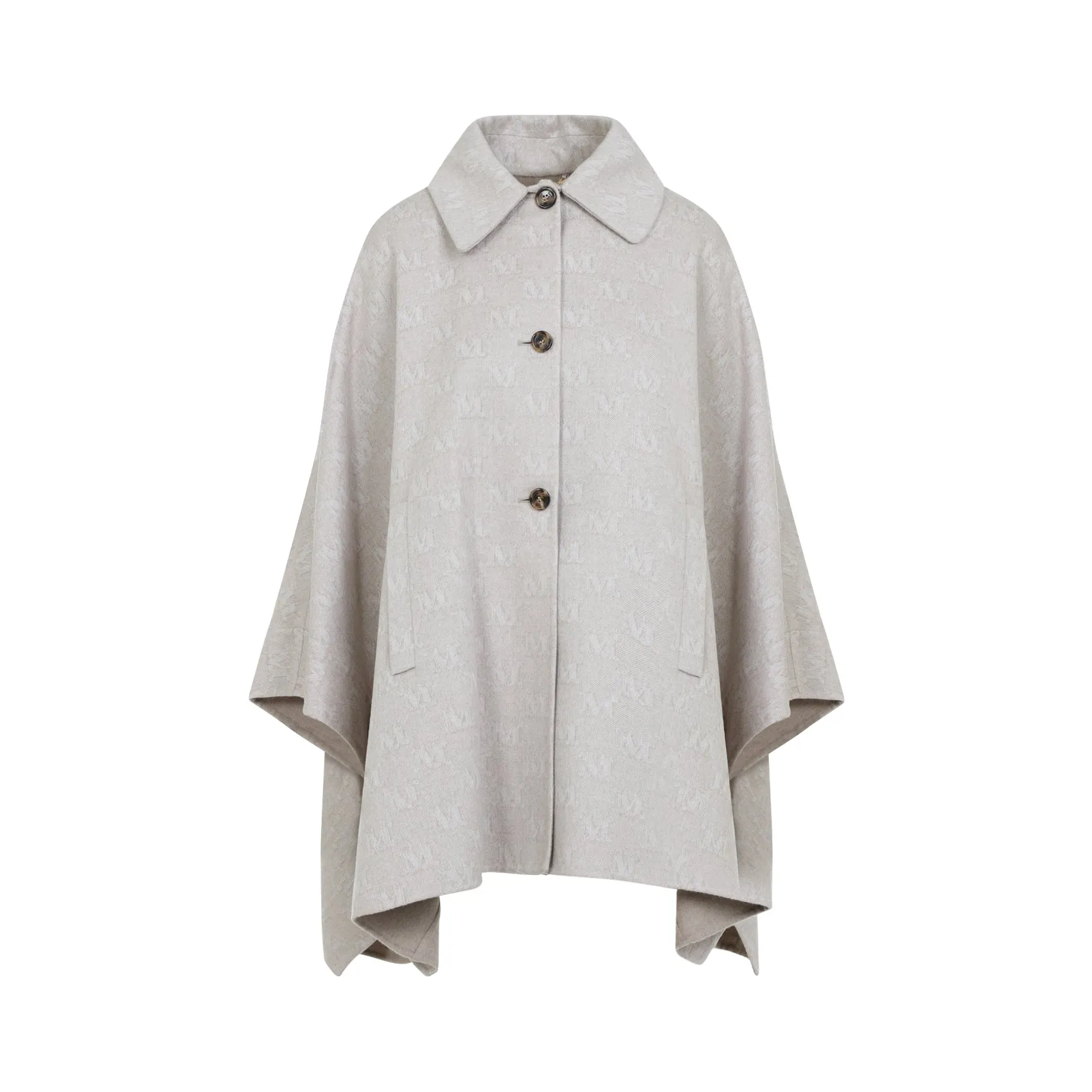 Albino Camel Grey Virgin Wool Jago Logo Long Cape