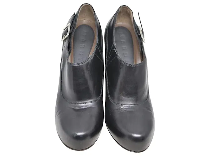 Marni Stivaletti con tacco basso a punta rotonda e fibbia nera Nero