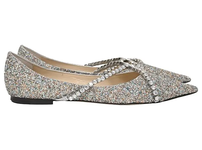 Ballerine Genevi decorate con cristalli in glitter argento di Jimmy Choo Metallico