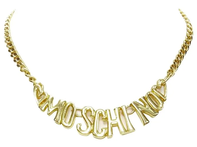 Collana a catena corta con chiusura a motivo cuore logo Moschino D'oro Metallico