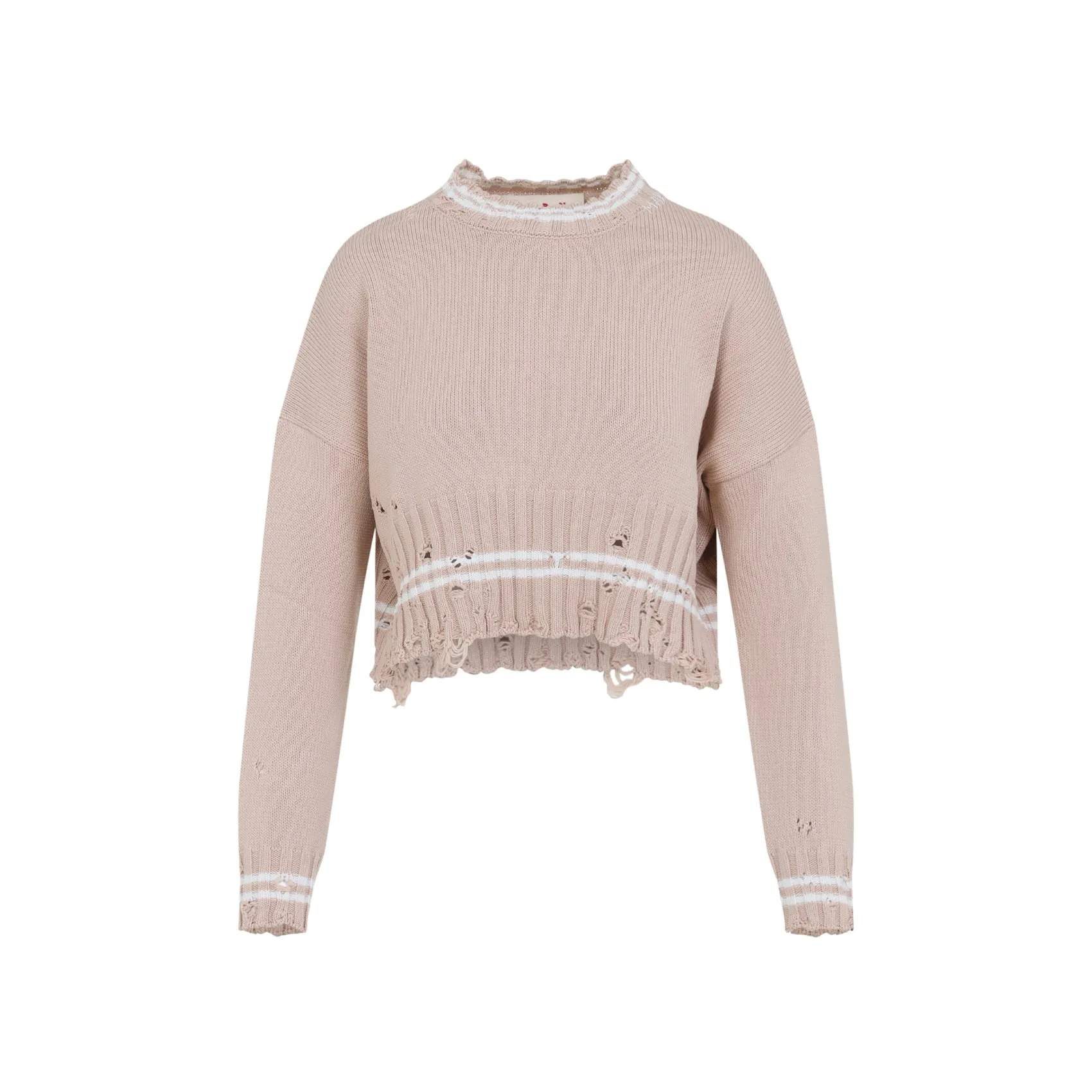Beige Round Neck Cotton Pullover