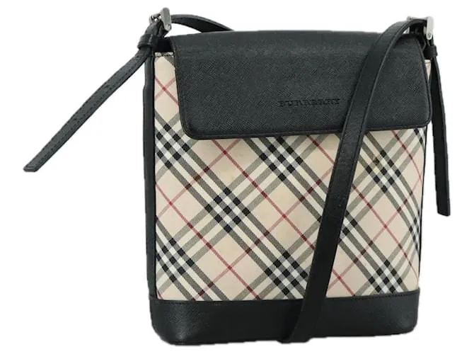 Autre Marque Borsa a spalla Burberrys Nova Check in tela pelle beige nera argento autentica 105785 Nero