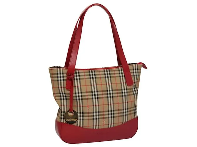 Autre Marque Borsa a mano in tela e pelle Burberrys Nova Check beige rosso oro Auth 108865 D'oro