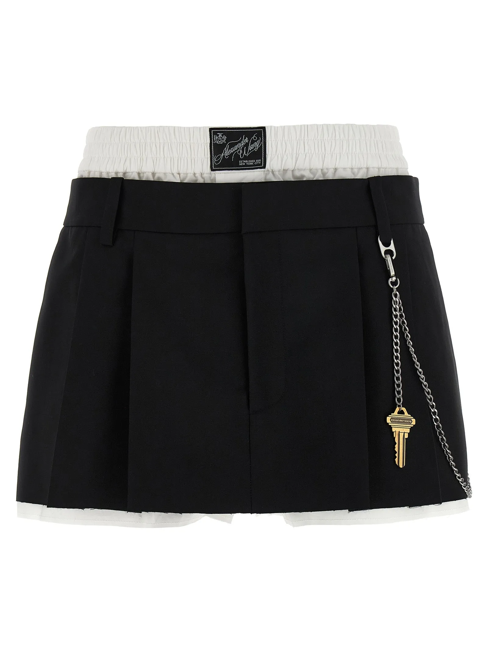 Pre-Styled Pleated W/Chain Bermuda E Short Bianco/Nero