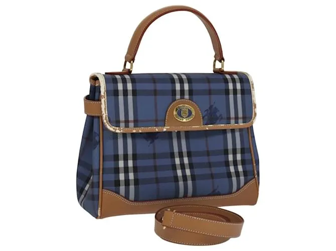 Autre Marque Borsa a mano Burberrys Nova Check in pelle PVC 2 vie blu Auth 111399