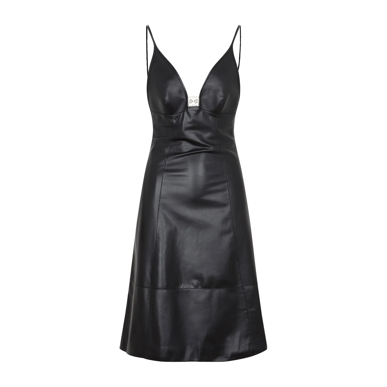 Black Leather Anagram Strappy Dress