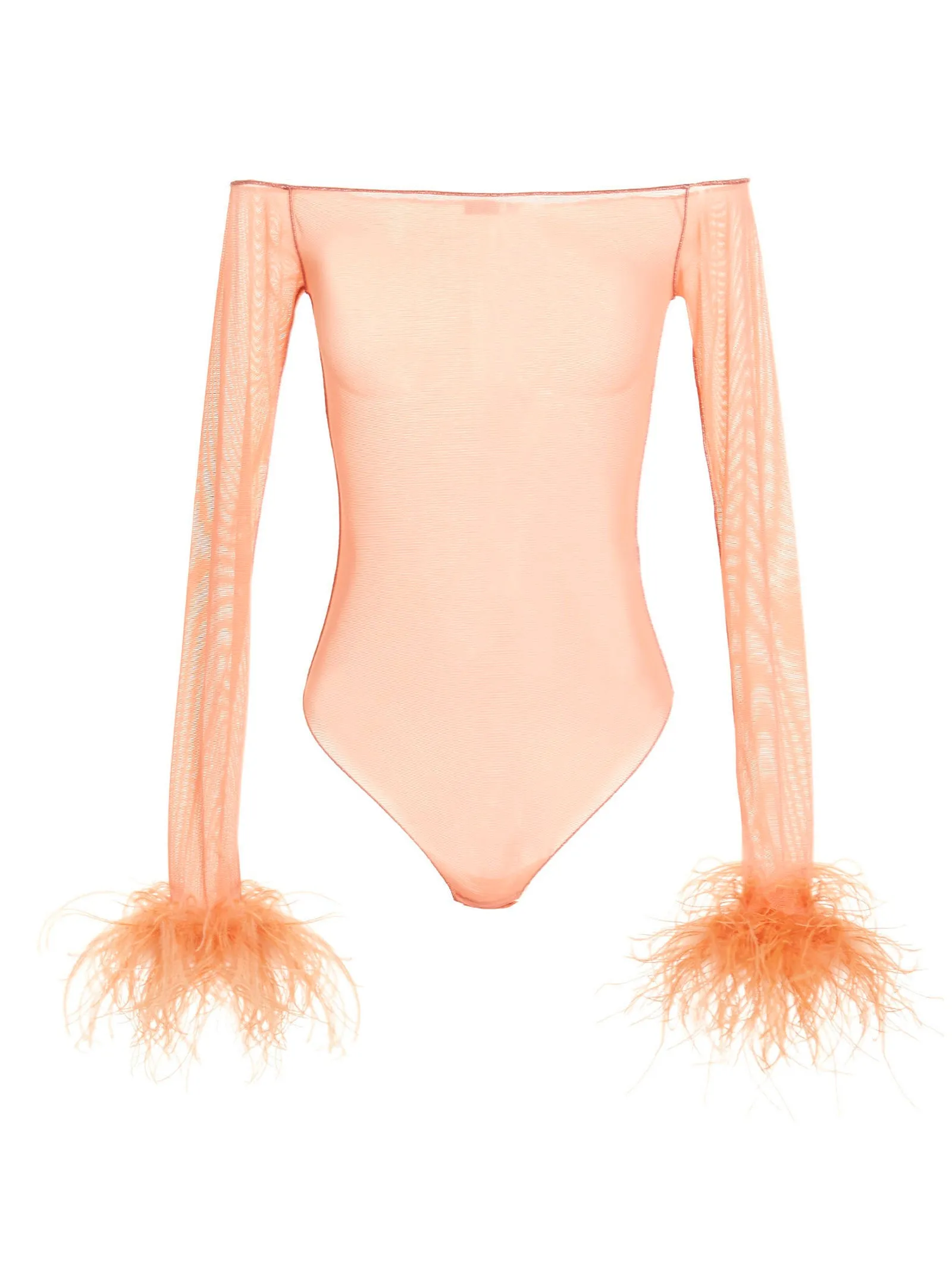 Feather Transparent Mesh Bodysuit Top Rosa