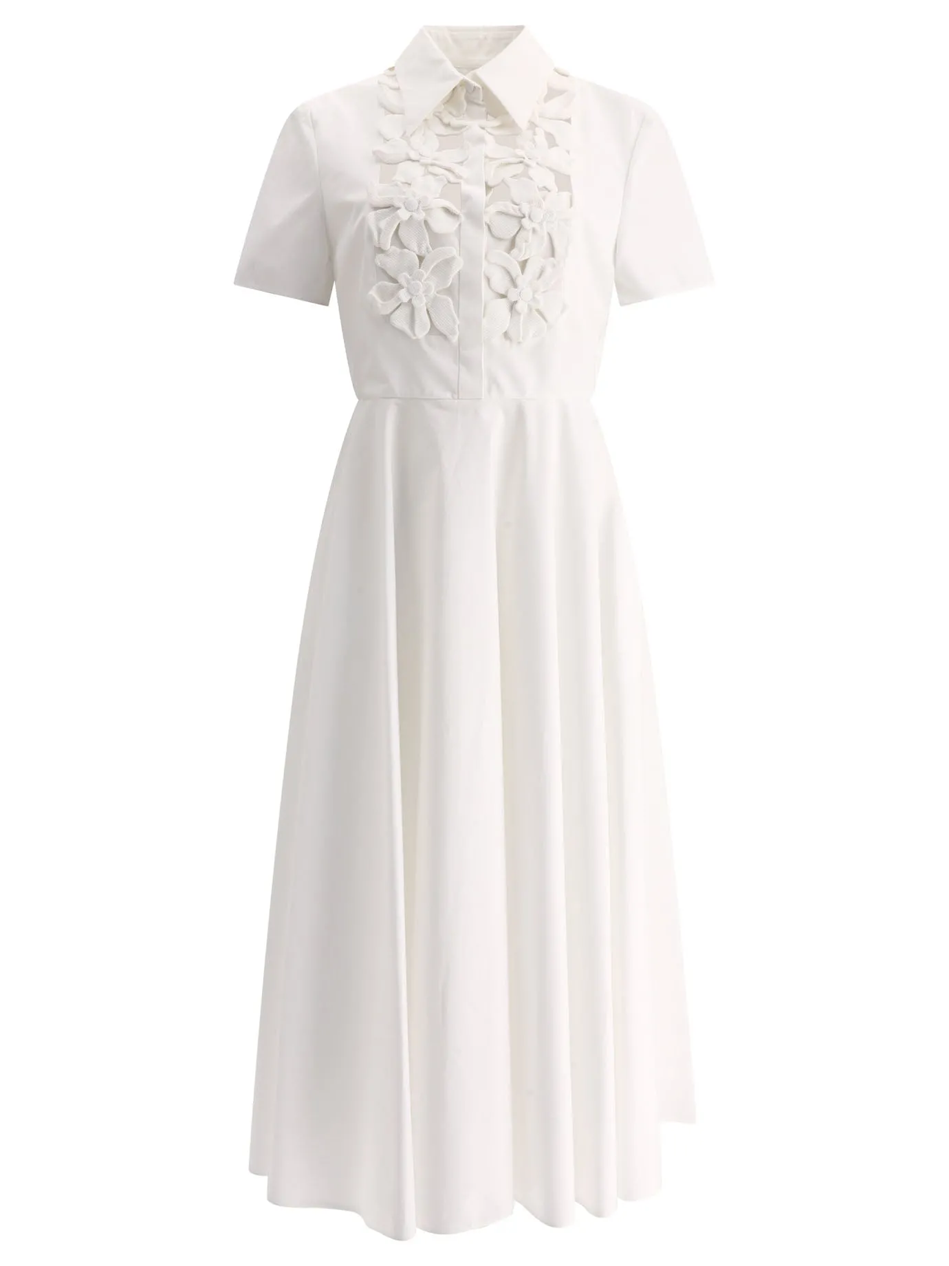 Dress With Hibiscus Embroidery Abiti Bianco