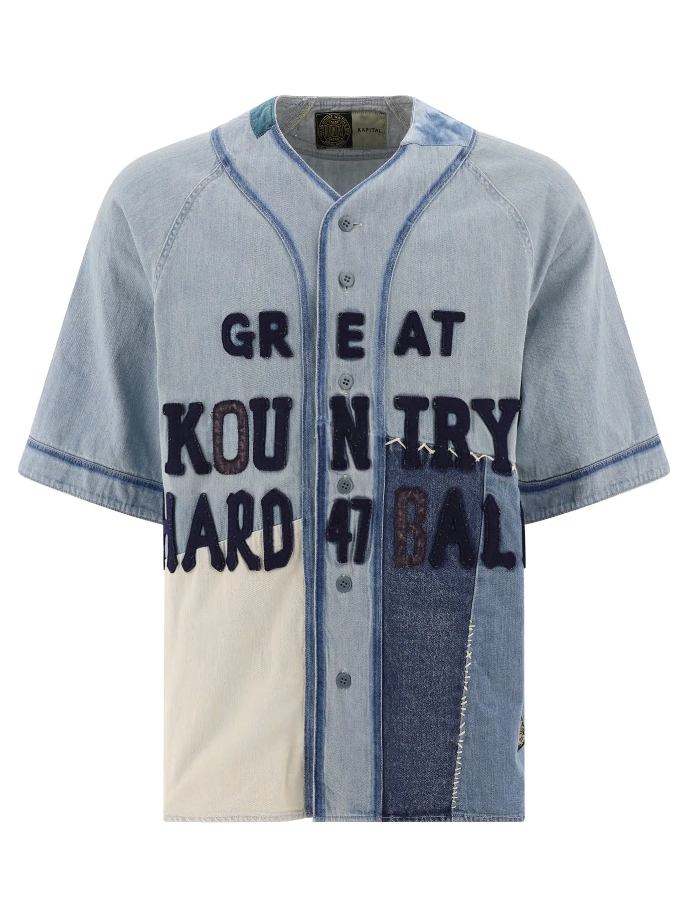 8oz Denim Great Kountry Damaged Baseball Shirts Celeste