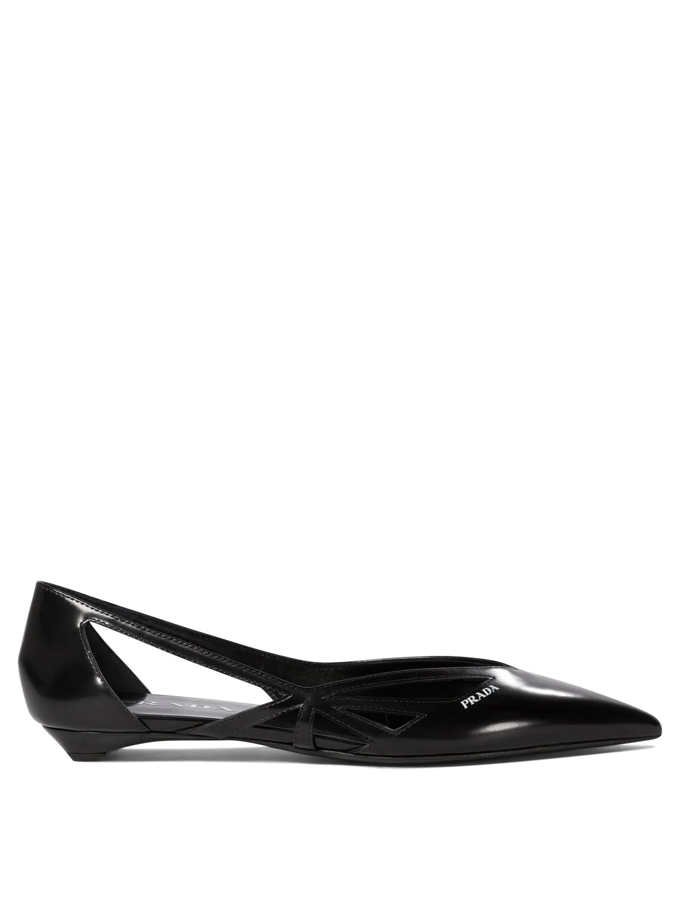 Brushed Leather Cut-Out Ballerinas Nero