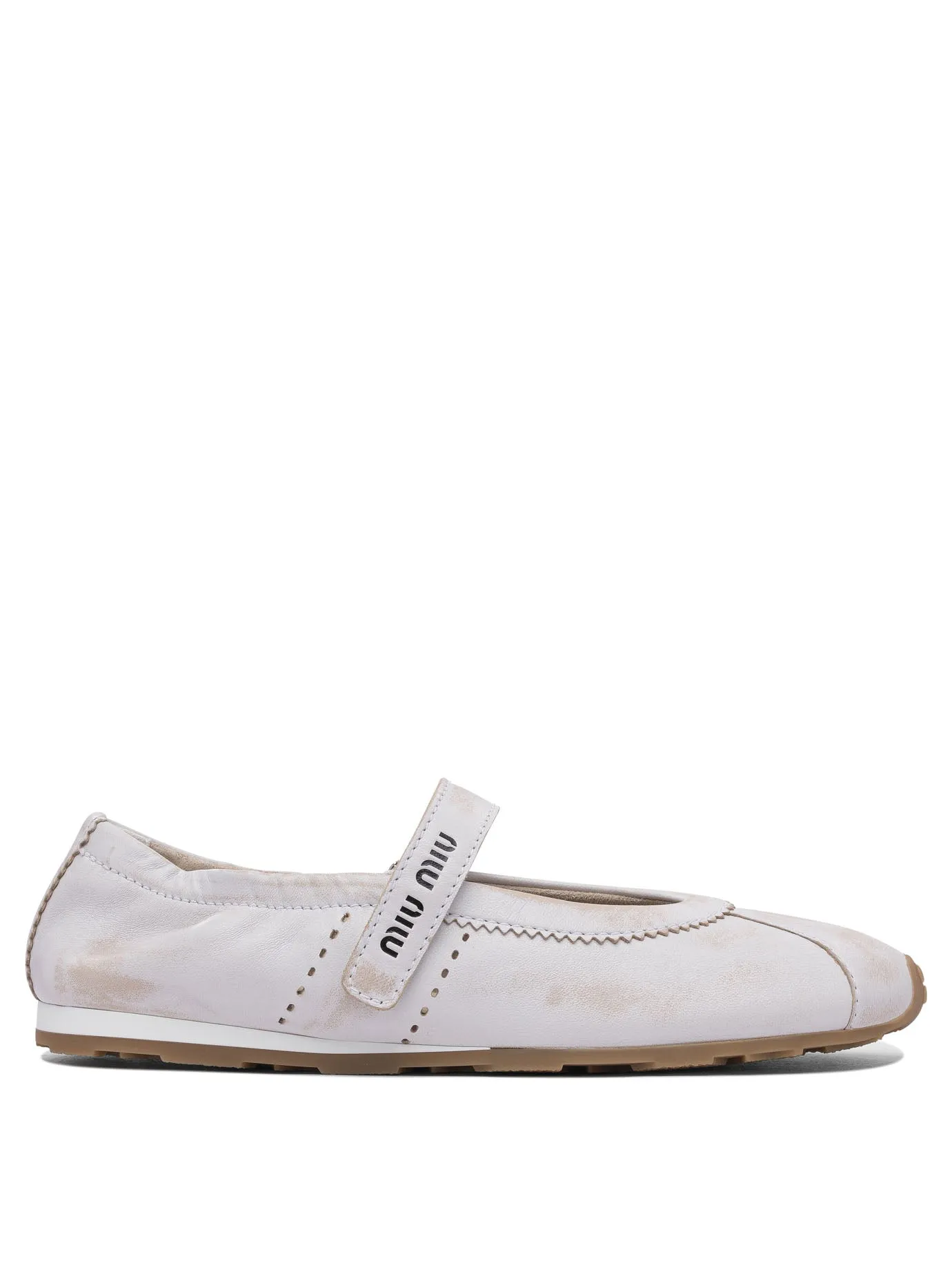 Bleached Leather Ballet Flats Ballerinas Bianco