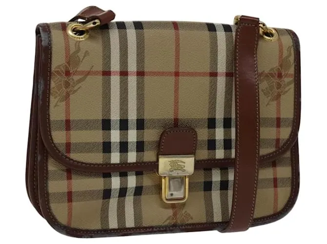Autre Marque Borsa a spalla Burberrys Nova Check PVC Beige Marrone oro Auth 110829 D'oro