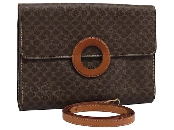 Céline Borsa a spalla in tela Macadam CELINE PVC marrone oro Auth 114415 D'oro