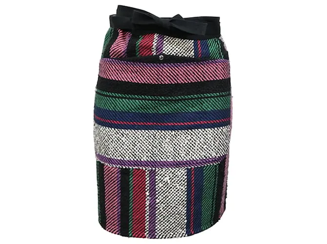 Gonna mini avvolgente a righe Sacai in tweed di cotone multicolore