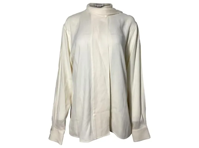 Blusa a maniche lunghe con colletto a sciarpa Victoria Beckham in acetato crema Bianco Crudo