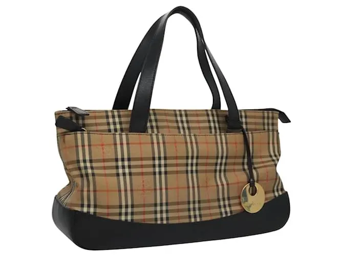 Autre Marque Borsa a mano Burberrys Nova Check in tela di pelle beige nera oro Auth 114719 Nero D'oro