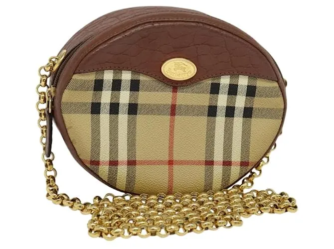 Autre Marque Borsa a spalla con catena Nova Check di Burberrys in pelle PVC marrone beige Auth BA241