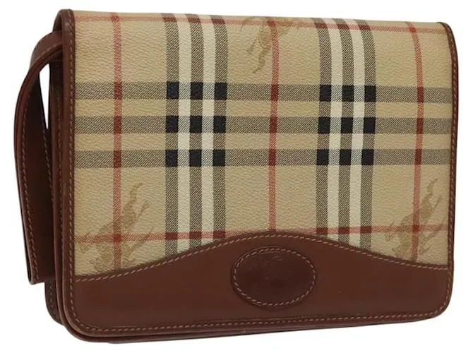 Autre Marque Borsa a mano Burberrys Nova Check in PVC pelle beige marrone oro Auth BD122 D'oro