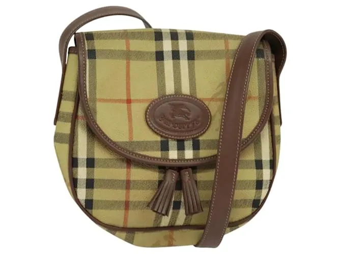 Autre Marque Borsa a spalla Burberrys Nova Check in pelle PVC beige Auth EC421