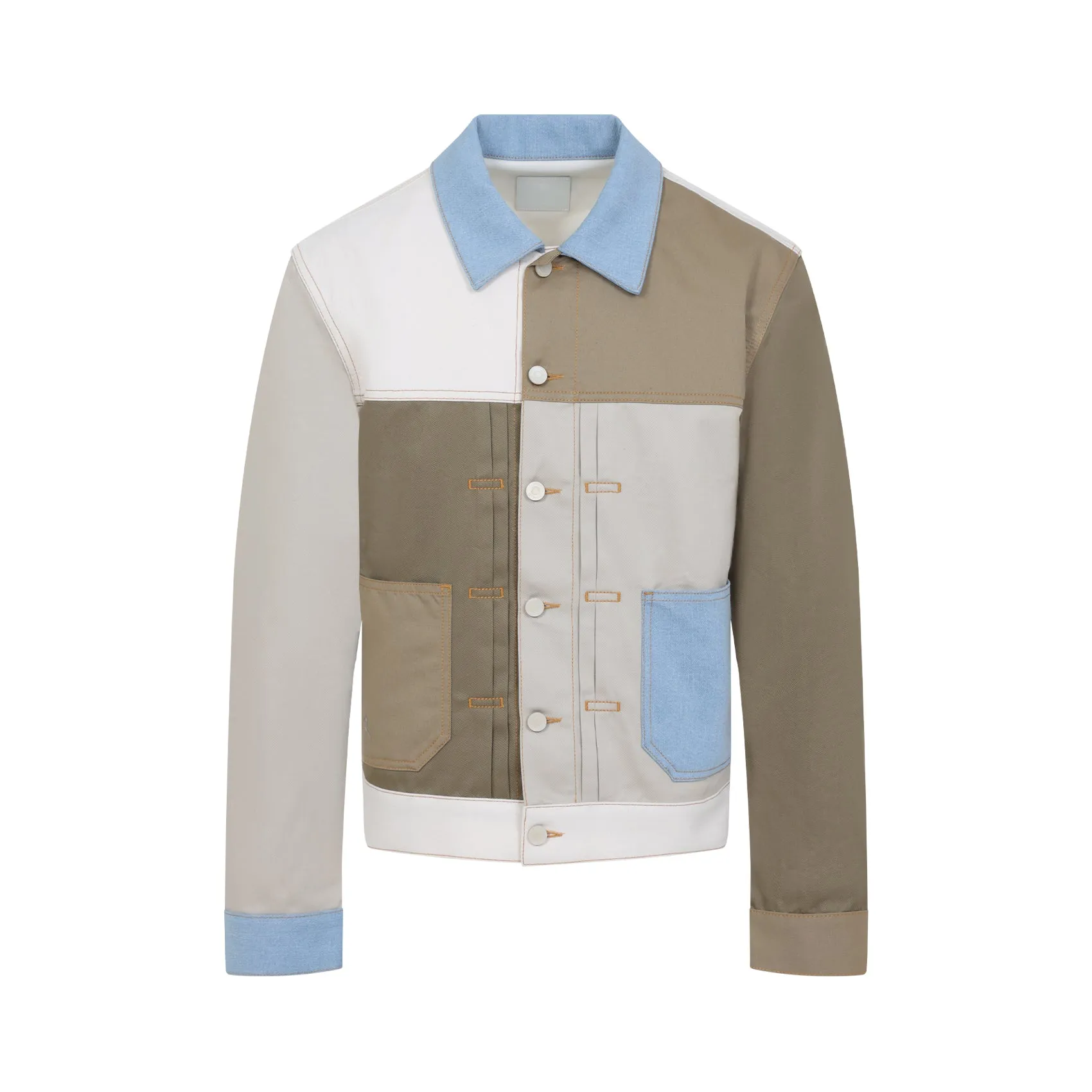 Multicolored Cotton Pleated And Snapped Denim Jacket