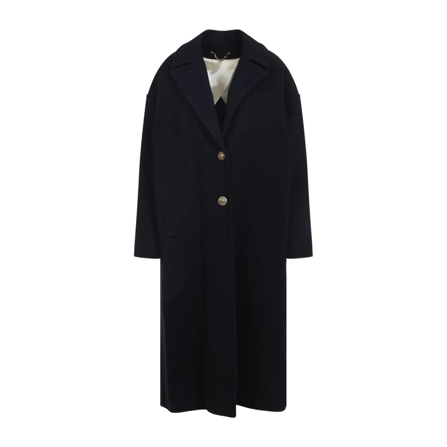 Dark Blue Wool Cocoon Coat