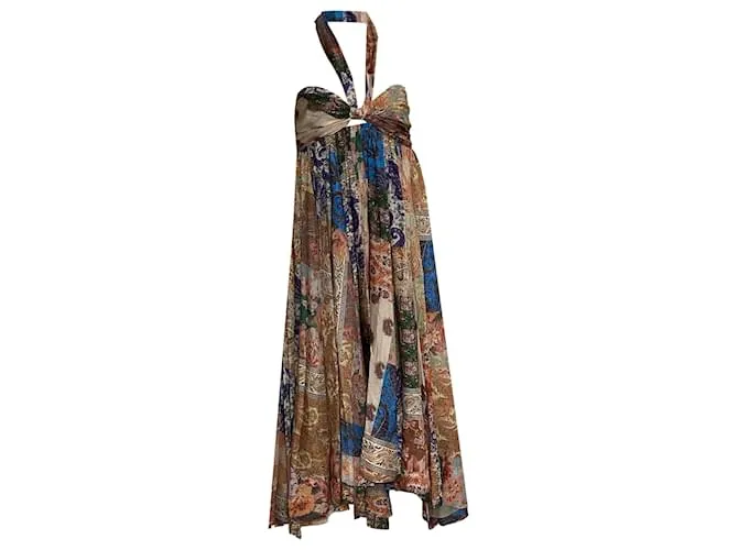 Abito midi con collo halter Zimmermann Devi Paisley in seta multicolore