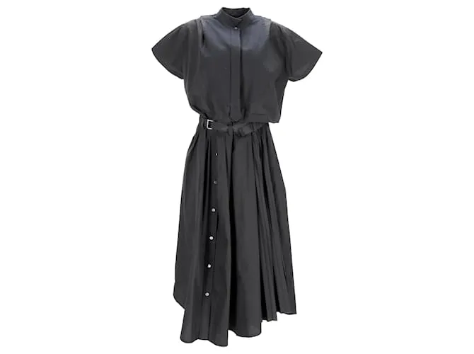 Abito midi con tagli e cintura Sacai in poliestere nero