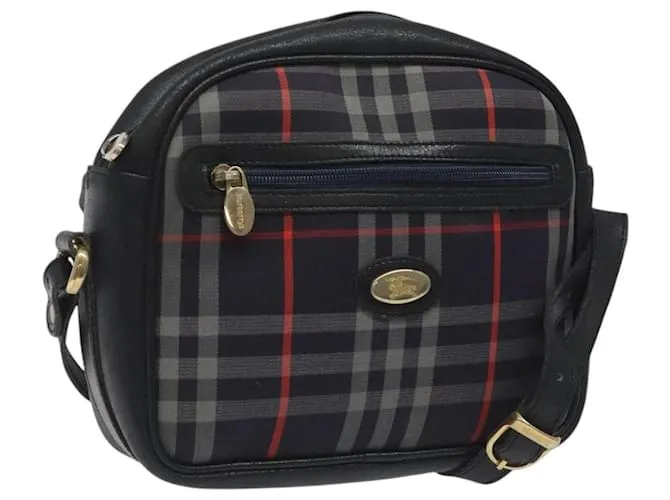 Autre Marque Borsa a Spalla Burberrys in Tela e Pelle Blu Navy Oro Auth JB067 D'oro