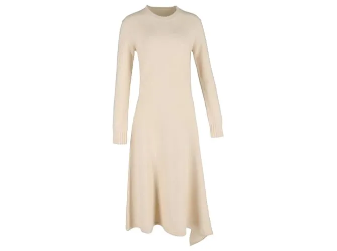 Abito midi in lana crema a maniche lunghe lavorato a maglia Jil Sander Bianco Crudo