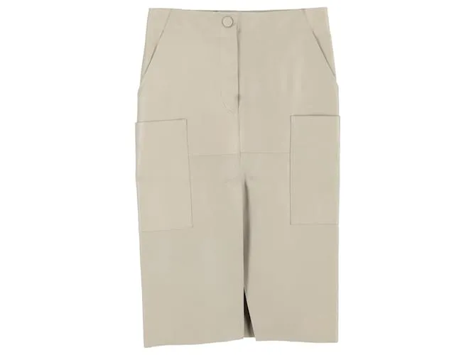 Gonna midi con spacco frontale Petar Petrov con tasche in pelle beige