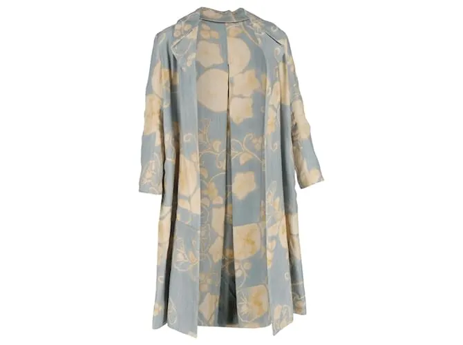 Trench floreale Dries Van Noten in cotone blu e giallo Blu chiaro