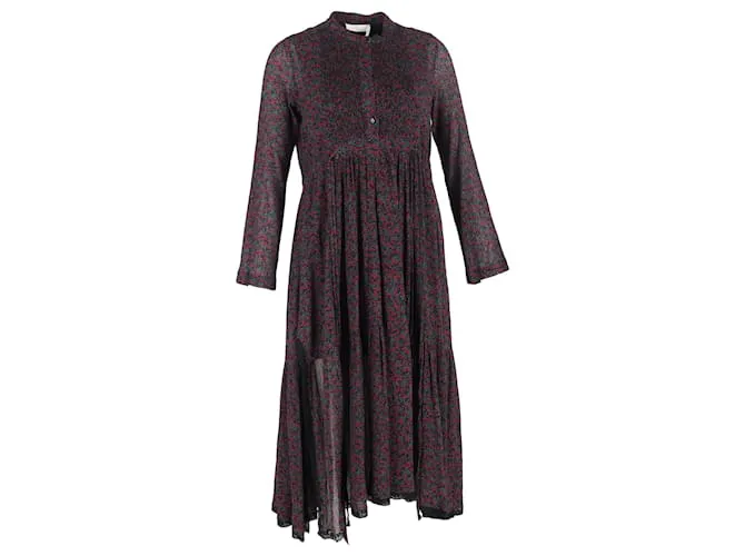 Abito midi stampato Chloé Crimson Chery in cotone bordeaux Rosso Bordò