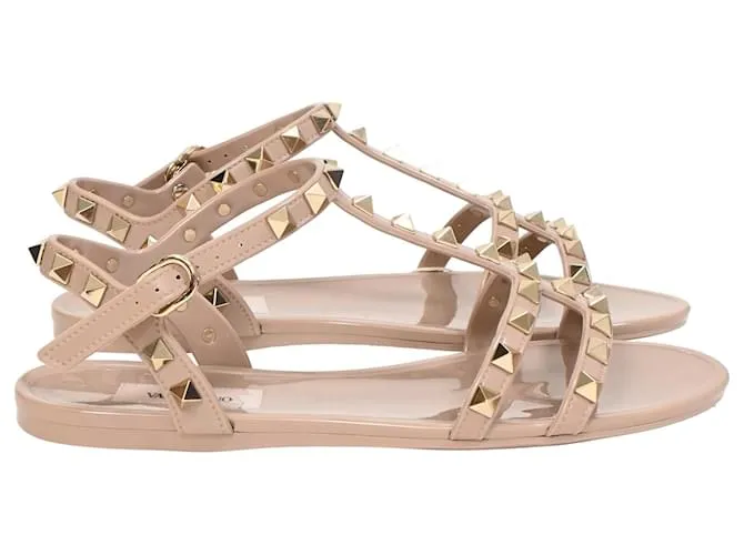 Valentino Garavani Sandali piatti Valentino Rockstud in gomma beige