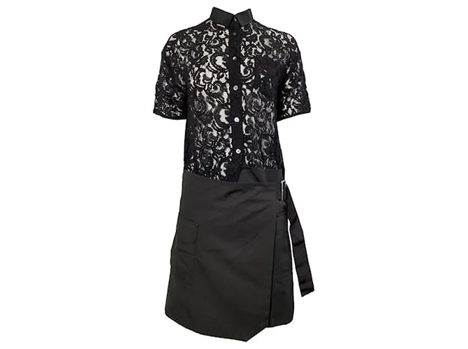 Abito mini effetto gonna in pizzo Sacai Luck in poliestere nero