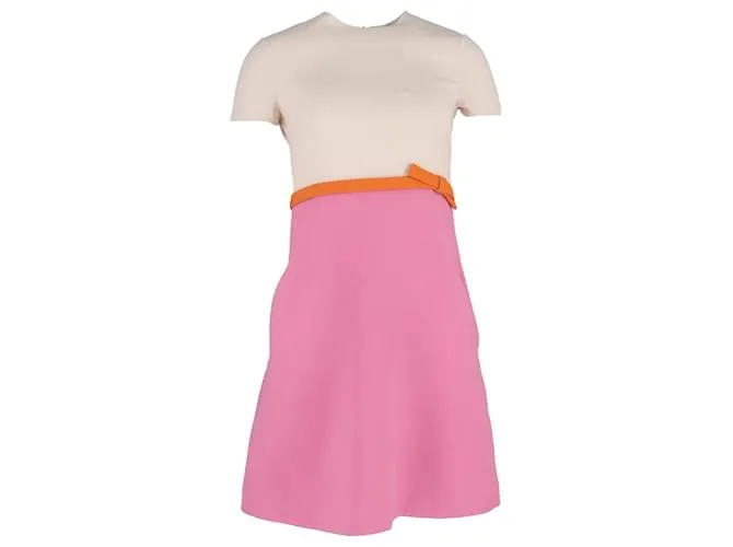 Valentino Garavani Abito A-Line in Lana Rosa con Dettaglio Fiocco Colorblock Valentino Marrone