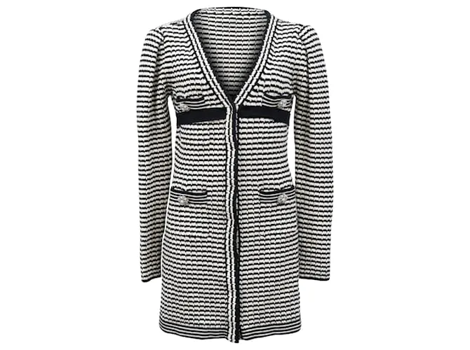 Self portrait Abito mini in maglia a righe monocromatiche di Self-Portrait in cotone nero