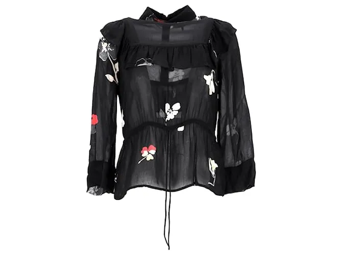 Blusa stampata Ganni Lorita in viscosa nera Nero