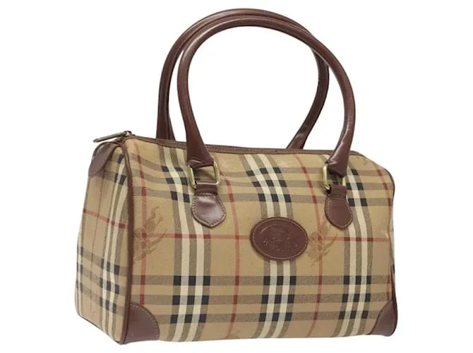 Autre Marque Borsa Boston in PVC beige con motivo Nova Check di Burberrys Auth KD522