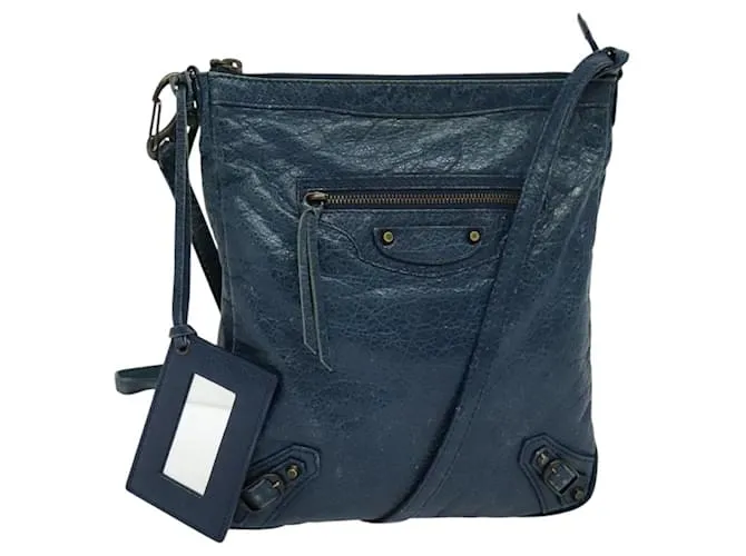Autre Marque BAGUE VENETA Borsa a spalla piatta classica in pelle blu Auth bs24746