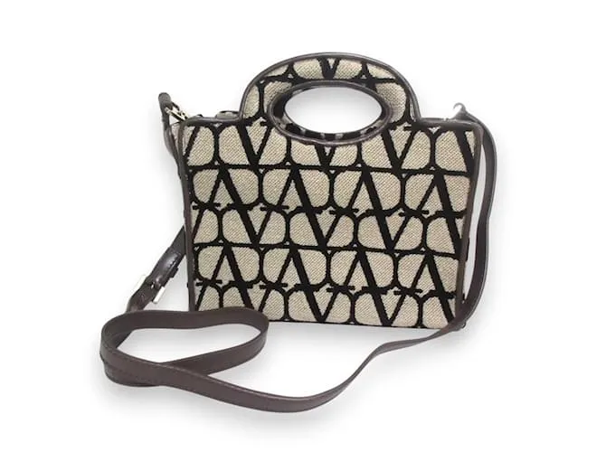 Valentino Garavani Le Troisième Toile Iconograph Mini Borsa a Mano Marrone Nero Beige