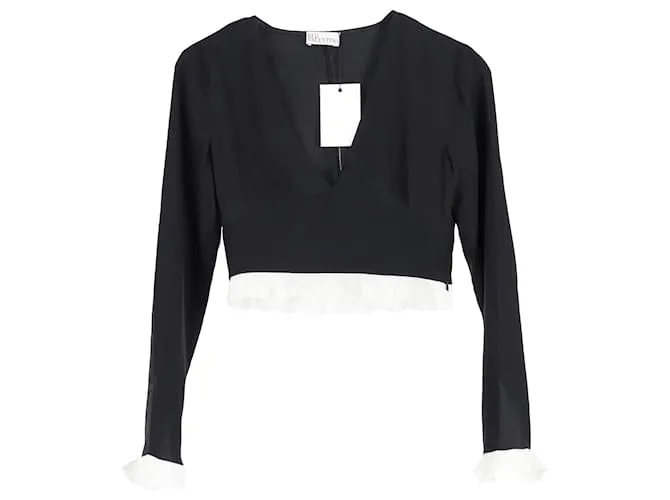 Top corto con orlo a volant RED Valentino in viscosa nera Nero