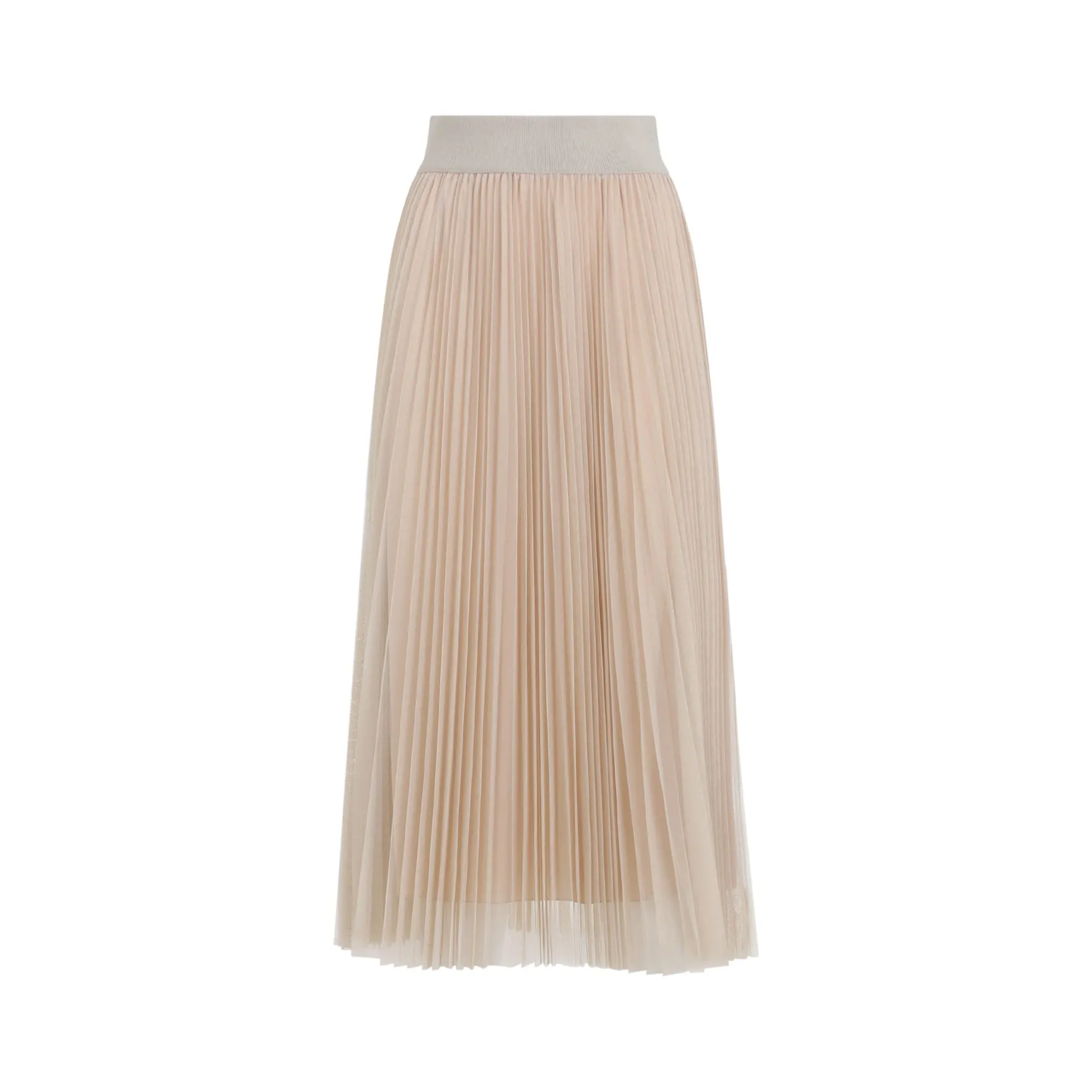 Beige Tulle Polyeser Midi Skirt