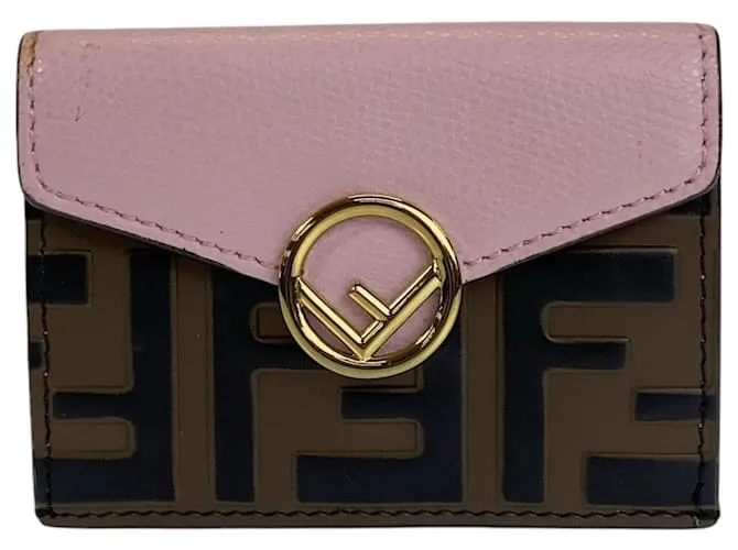 Portafoglio pieghevole in pelle Fendi Zucca F Marrone Rosa