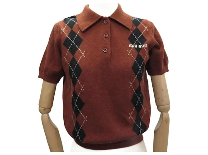 MAGLIA POLO SENZA MANICHE MIU MIU MMF441-1YV0 M 38 LANA MARRONE