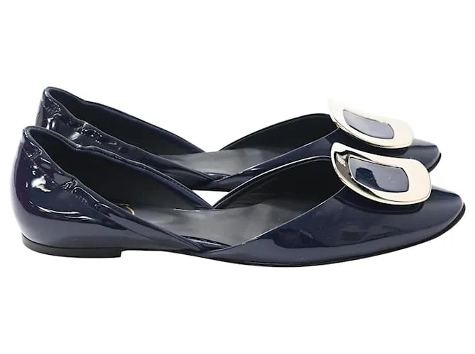 Ballerine Chips d'Orsay in pelle verniciata blu navy Roger Vivier